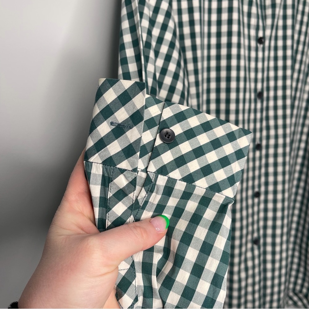 Ladies Lafayette 148 New York green white button up down shirt size Large LG - Picture 7 of 7
